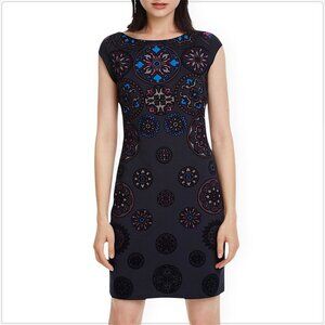 Desigual Sofia Dark Gray Stretch Knit Velvet Mandalas Dress New NWT Size XXL